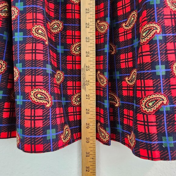 Talbots Sz 14P Red Blue Plaid Paisley Flannel Midi Skirt Pockets Western Cottage - Picture 6 of 13